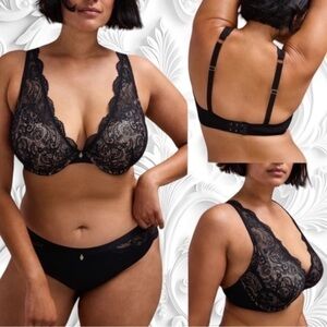 Third Love 24/7 Lace Contour Plunge Bra in Dark Grey 38D